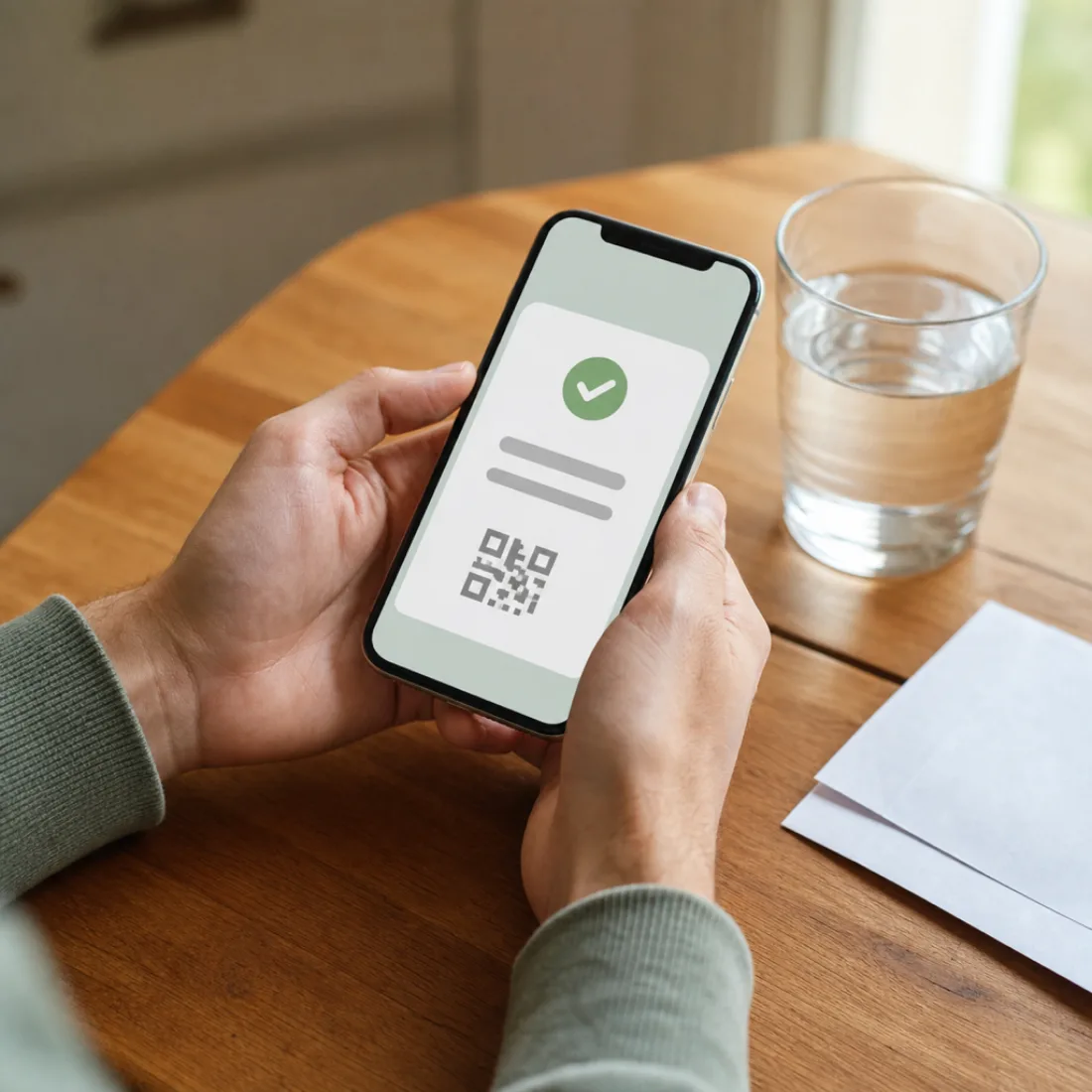 Patient hält ein Smartphone mit dem E-Rezept nach dem Arzttermin
