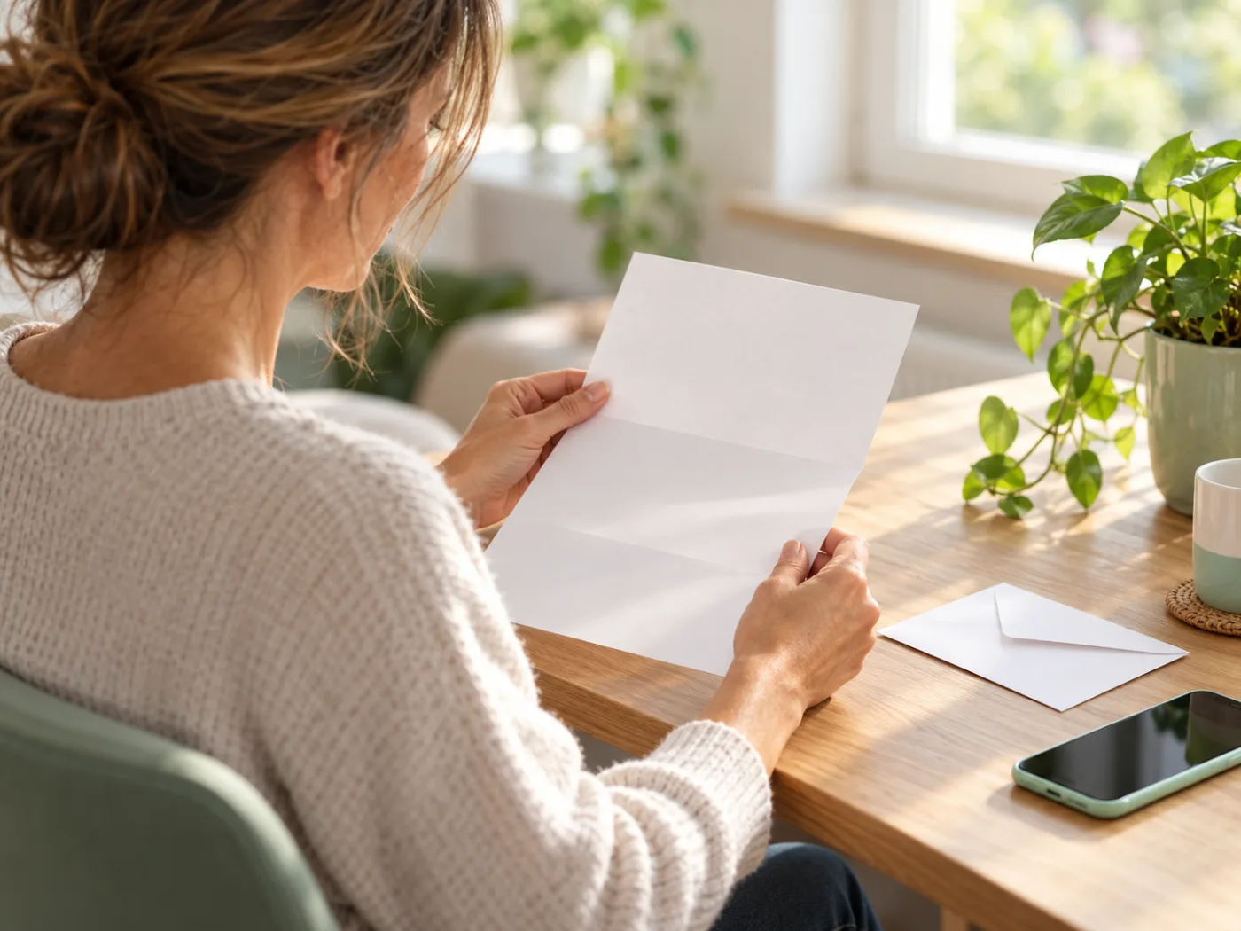 Patientin liest zu Hause ein Schreiben ihrer Versicherung